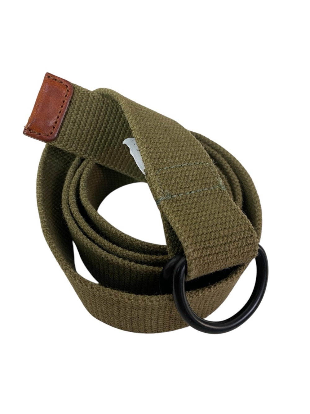 J.Crew Olive Green Cotton Webbed D-Ring Belt W/ Leather Tip Size L